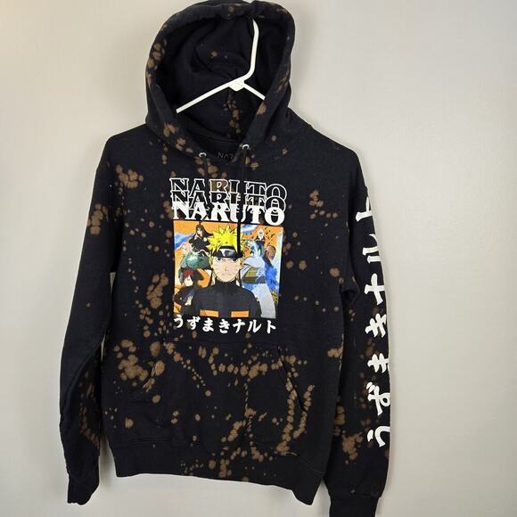 NARUTO SWEATER ADULT SMALL BLACK OUTDOOR HOODIE BLEACH DYE GRAPHIC PRINT - Picture 2 of 4